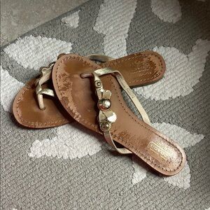 Coach Women's Gold and Tan Sandals